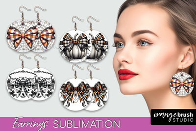 Halloween Coquette Bow Round Earrings Sublimation Sublimation OrangeBrushStudio 