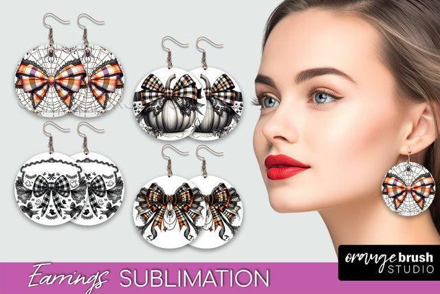 Halloween Coquette Bow Round Earrings Sublimation Sublimation OrangeBrushStudio 