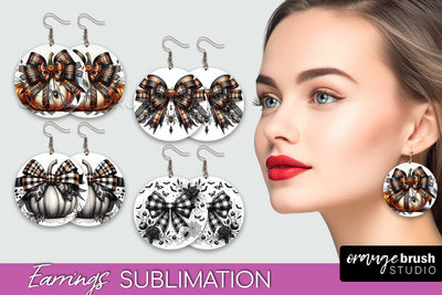 Halloween Coquette Bow Round Earrings Sublimation Sublimation OrangeBrushStudio 