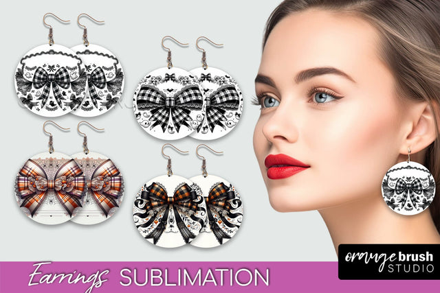 Halloween Coquette Bow Round Earrings Sublimation Sublimation OrangeBrushStudio 