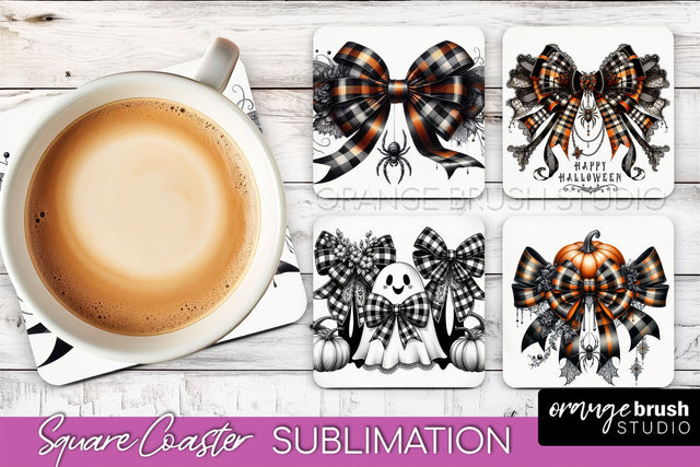 Halloween Coquette Bow Square Coaster Sublimation Sublimation OrangeBrushStudio 