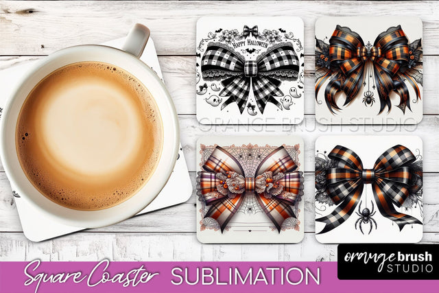 Halloween Coquette Bow Square Coaster Sublimation Sublimation OrangeBrushStudio 