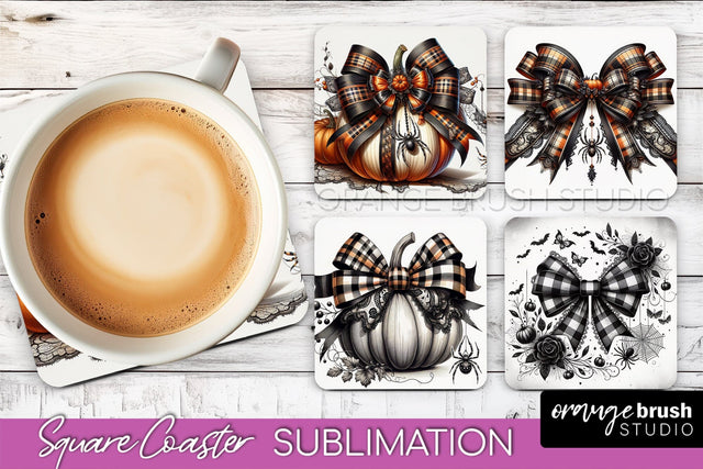 Halloween Coquette Bow Square Coaster Sublimation Sublimation OrangeBrushStudio 