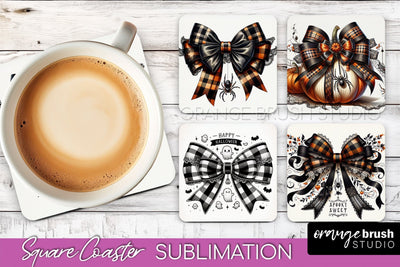 Halloween Coquette Bow Square Coaster Sublimation Sublimation OrangeBrushStudio 