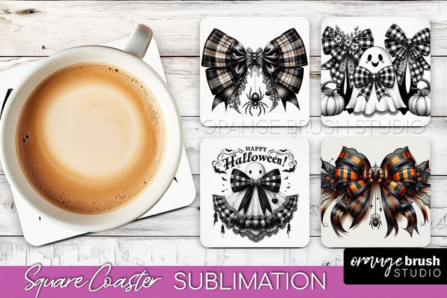 Halloween Coquette Bow Square Coaster Sublimation Sublimation OrangeBrushStudio 