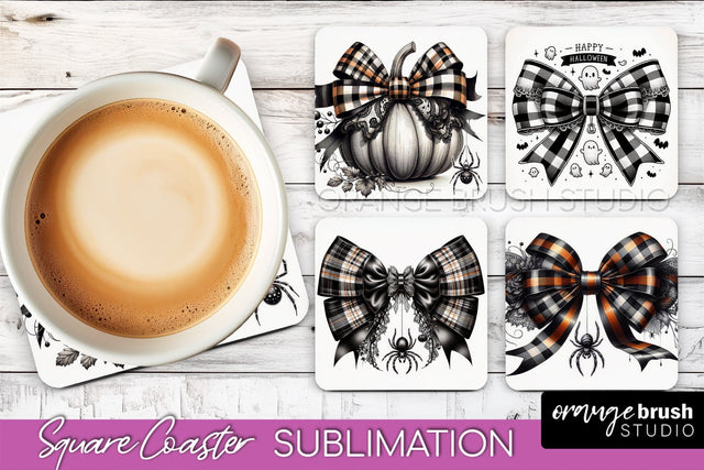 Halloween Coquette Bow Square Coaster Sublimation Sublimation OrangeBrushStudio 