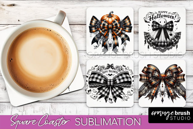 Halloween Coquette Bow Square Coaster Sublimation Sublimation OrangeBrushStudio 