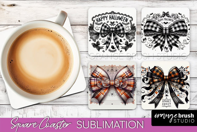 Halloween Coquette Bow Square Coaster Sublimation Sublimation OrangeBrushStudio 
