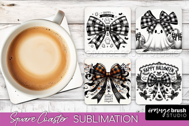 Halloween Coquette Bow Square Coaster Sublimation Sublimation OrangeBrushStudio 