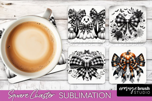 Halloween Coquette Bow Square Coaster Sublimation Sublimation OrangeBrushStudio 