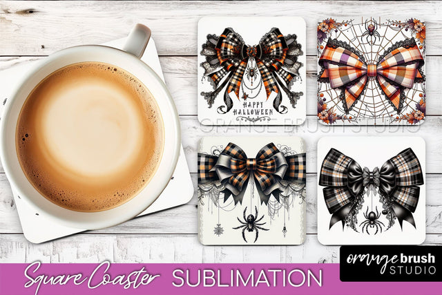 Halloween Coquette Bow Square Coaster Sublimation Sublimation OrangeBrushStudio 
