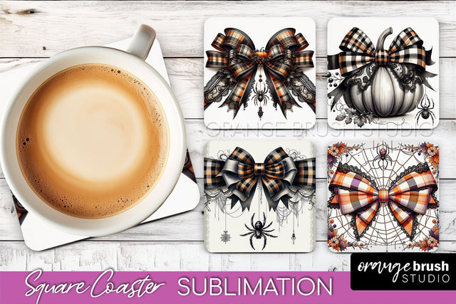 Halloween Coquette Bow Square Coaster Sublimation Sublimation OrangeBrushStudio 