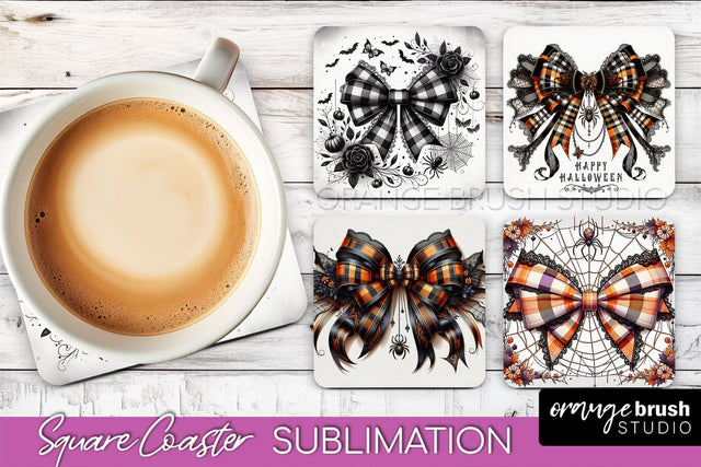 Halloween Coquette Bow Square Coaster Sublimation Sublimation OrangeBrushStudio 