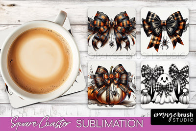 Halloween Coquette Bow Square Coaster Sublimation Sublimation OrangeBrushStudio 