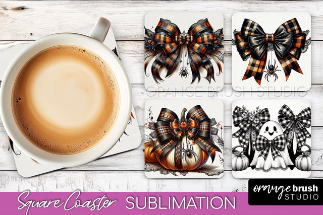 Halloween Coquette Bow Square Coaster Sublimation Sublimation OrangeBrushStudio 
