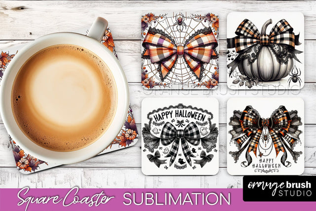 Halloween Coquette Bow Square Coaster Sublimation Sublimation OrangeBrushStudio 