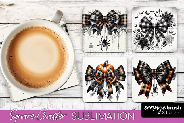 Halloween Coquette Bow Square Coaster Sublimation Sublimation OrangeBrushStudio 
