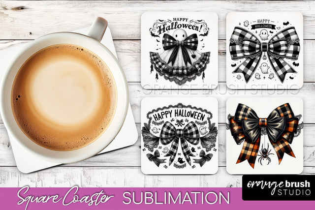 Halloween Coquette Bow Square Coaster Sublimation Sublimation OrangeBrushStudio 