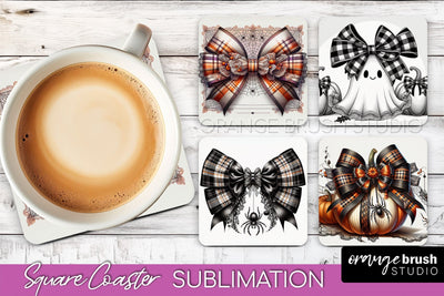 Halloween Coquette Bow Square Coaster Sublimation Sublimation OrangeBrushStudio 