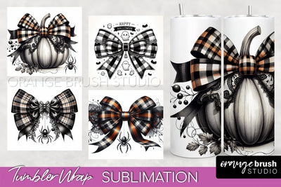 Halloween Coquette Bow Tumbler Wrap Sublimation PNG Sublimation OrangeBrushStudio 