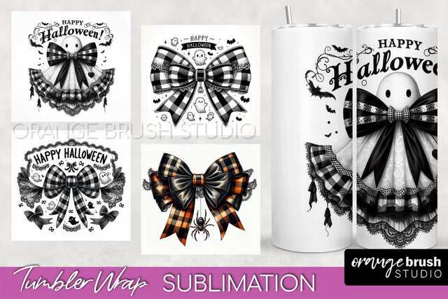 Halloween Coquette Bow Tumbler Wrap Sublimation PNG Sublimation OrangeBrushStudio 
