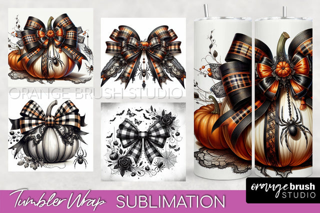 Halloween Coquette Bow Tumbler Wrap Sublimation PNG Sublimation OrangeBrushStudio 