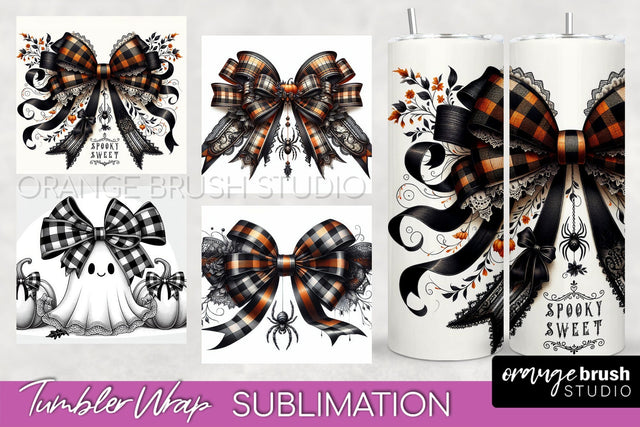 Halloween Coquette Bow Tumbler Wrap Sublimation PNG Sublimation OrangeBrushStudio 