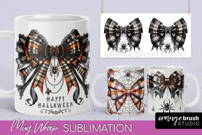 Halloween Coquette Mug Wrap - Coquette Bow Mug Sublimation Sublimation OrangeBrushStudio 