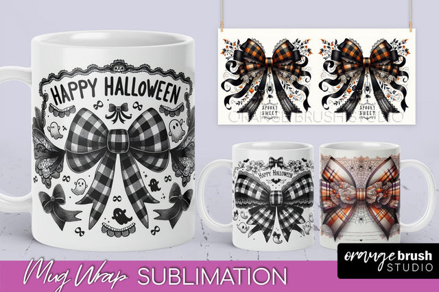 Halloween Coquette Mug Wrap - Coquette Bow Mug Sublimation Sublimation OrangeBrushStudio 