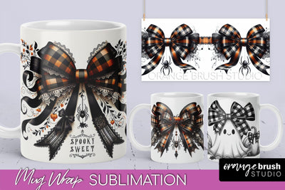 Halloween Coquette Mug Wrap - Coquette Bow Mug Sublimation Sublimation OrangeBrushStudio 
