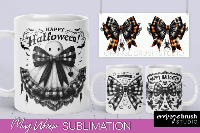 Halloween Coquette Mug Wrap - Coquette Bow Mug Sublimation Sublimation OrangeBrushStudio 