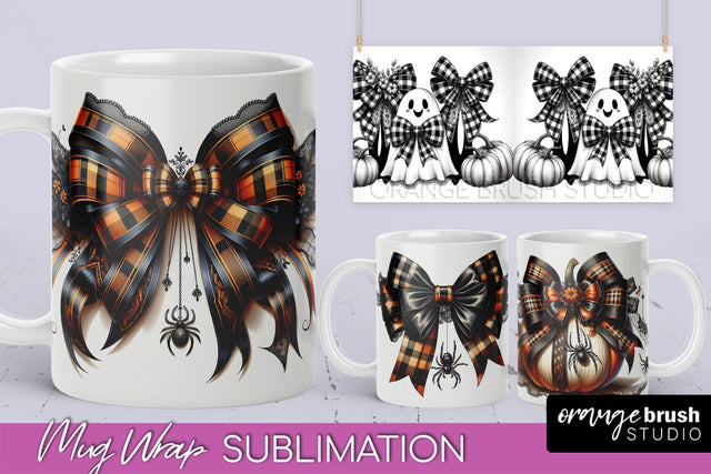 Halloween Coquette Mug Wrap - Coquette Bow Mug Sublimation Sublimation OrangeBrushStudio 