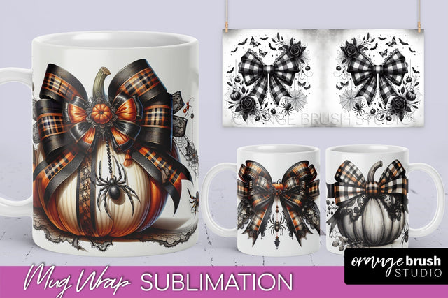 Halloween Coquette Mug Wrap - Coquette Bow Mug Sublimation Sublimation OrangeBrushStudio 