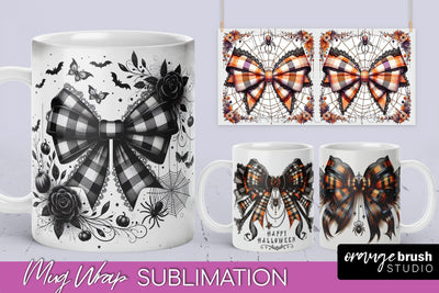 Halloween Coquette Mug Wrap - Coquette Bow Mug Sublimation Sublimation OrangeBrushStudio 