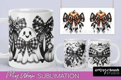 Halloween Coquette Mug Wrap - Coquette Bow Mug Sublimation Sublimation OrangeBrushStudio 