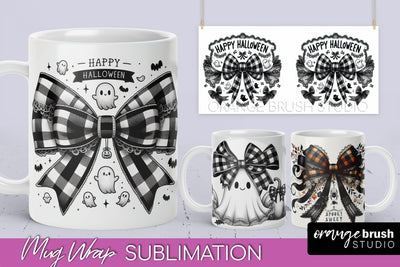 Halloween Coquette Mug Wrap - Coquette Bow Mug Sublimation Sublimation OrangeBrushStudio 