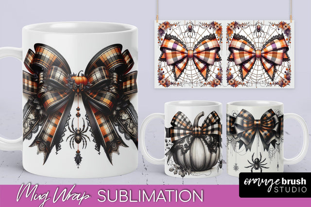 Halloween Coquette Mug Wrap - Coquette Bow Mug Sublimation Sublimation OrangeBrushStudio 