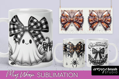 Halloween Coquette Mug Wrap - Coquette Bow Mug Sublimation Sublimation OrangeBrushStudio 