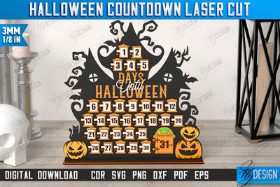 Halloween Countdown Laser Cut | Halloween Calendar Template | Days Until Halloween | CNC File SVG Fly Design 