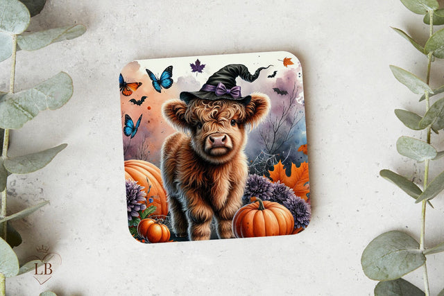 Halloween Cow Coaster Sublimation, Cute Square Coaster PNG Sublimation BijouBay 