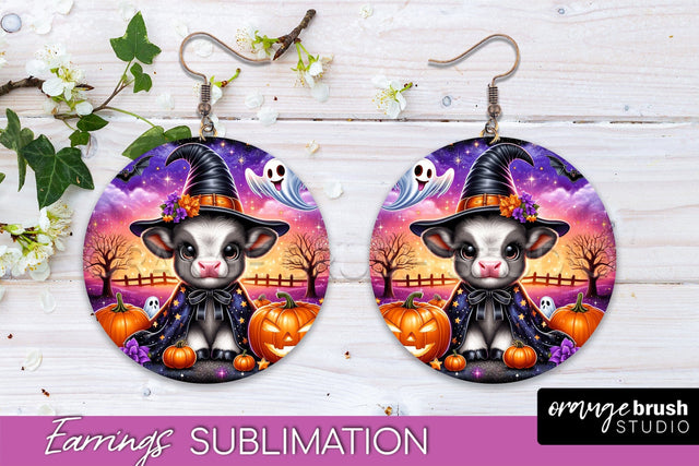 Halloween Cow Earrings - Cute Highland Cow Earring Sublimation OrangeBrushStudio 