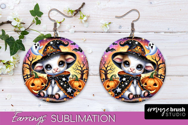 Halloween Cow Earrings - Cute Highland Cow Earring Sublimation OrangeBrushStudio 