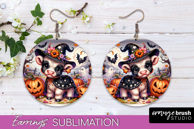Halloween Cow Earrings - Cute Highland Cow Earring Sublimation OrangeBrushStudio 