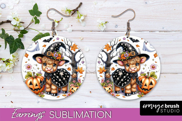 Halloween Cow Earrings - Cute Highland Cow Earring Sublimation OrangeBrushStudio 