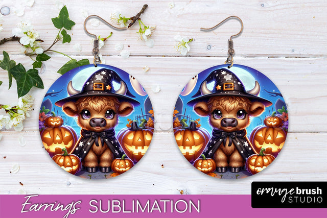 Halloween Cow Earrings - Cute Highland Cow Earring Sublimation OrangeBrushStudio 