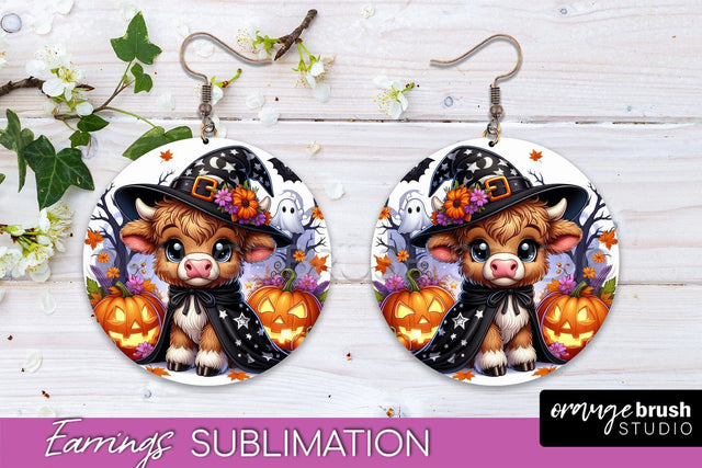 Halloween Cow Earrings - Cute Highland Cow Earring Sublimation OrangeBrushStudio 