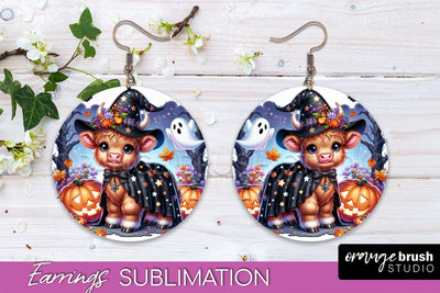Halloween Cow Earrings - Cute Highland Cow Earring Sublimation OrangeBrushStudio 