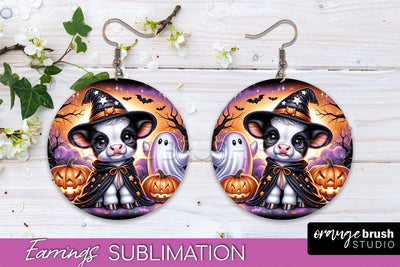 Halloween Cow Earrings - Cute Highland Cow Earring Sublimation OrangeBrushStudio 