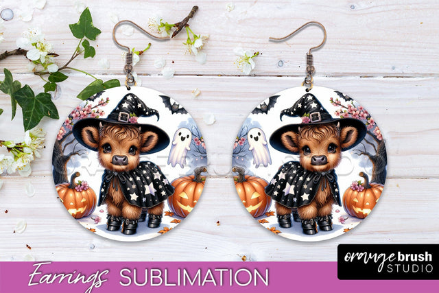 Halloween Cow Earrings - Cute Highland Cow Earring Sublimation OrangeBrushStudio 