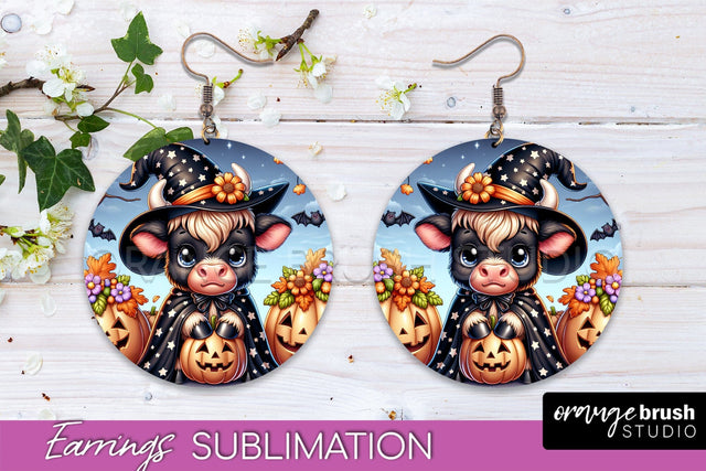 Halloween Cow Earrings - Cute Highland Cow Earring Sublimation OrangeBrushStudio 